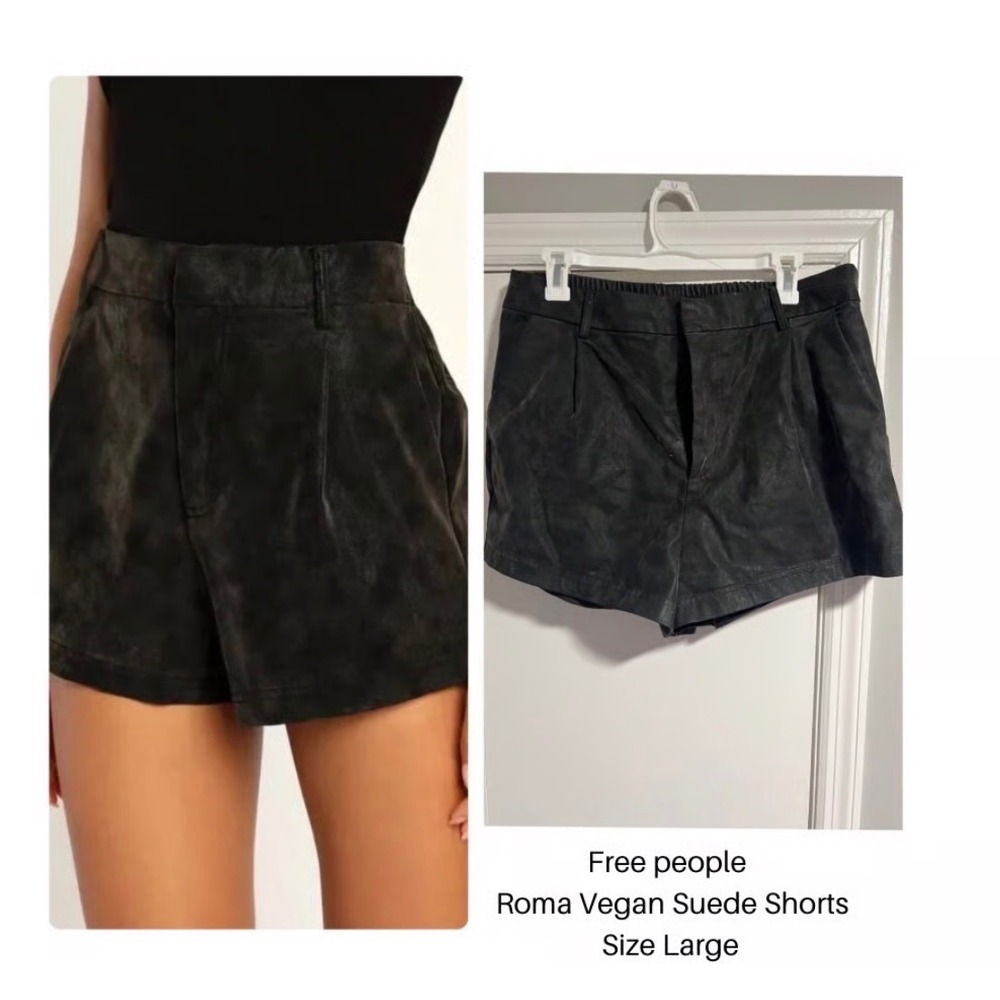 Free People Roma Vegan Suede Shorts Black Gray High Rise Pleated Womens Large L